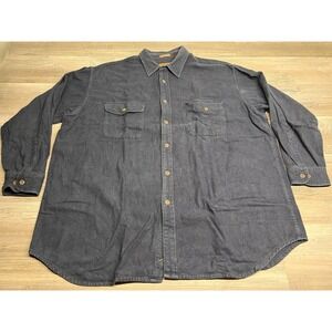 Vintage St Johns Bay Flannel Chamois Cloth Button Up Shirt Mens Sz 2XL Navy Blue